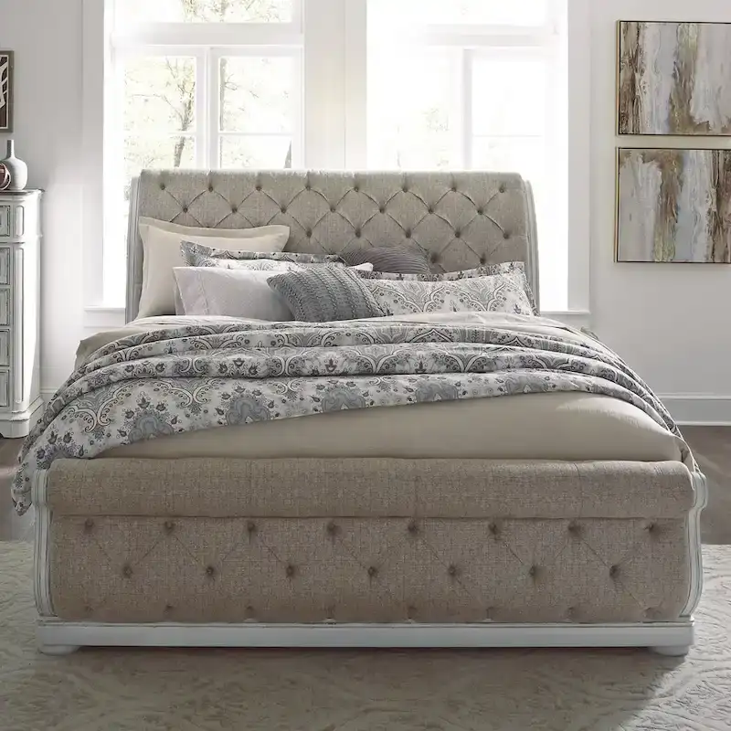 Magnolia Manor Antique White King Upholstered Sleigh Bed