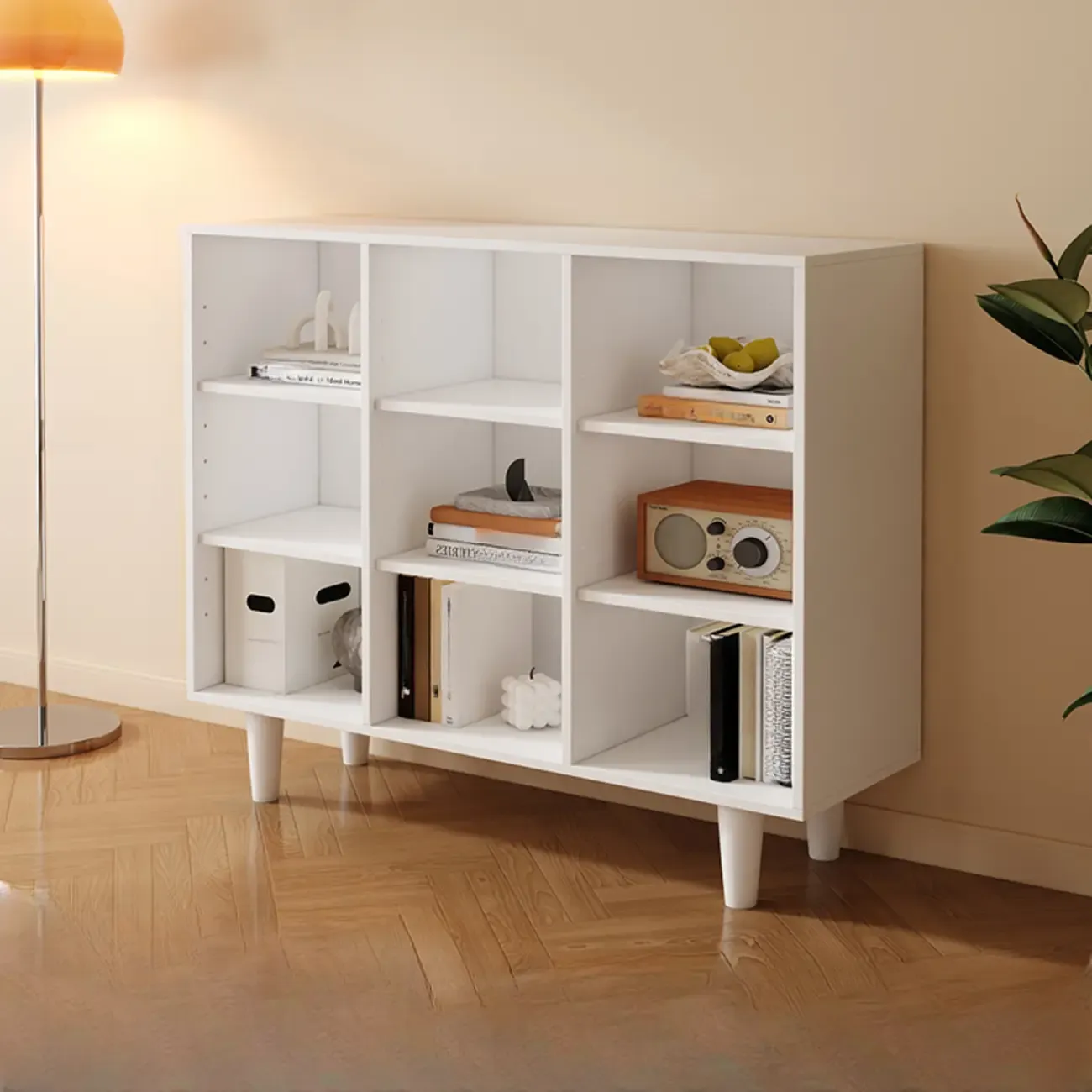 Wide 7-Shelf Modern Wooden Nut-Brown Open Bookcase