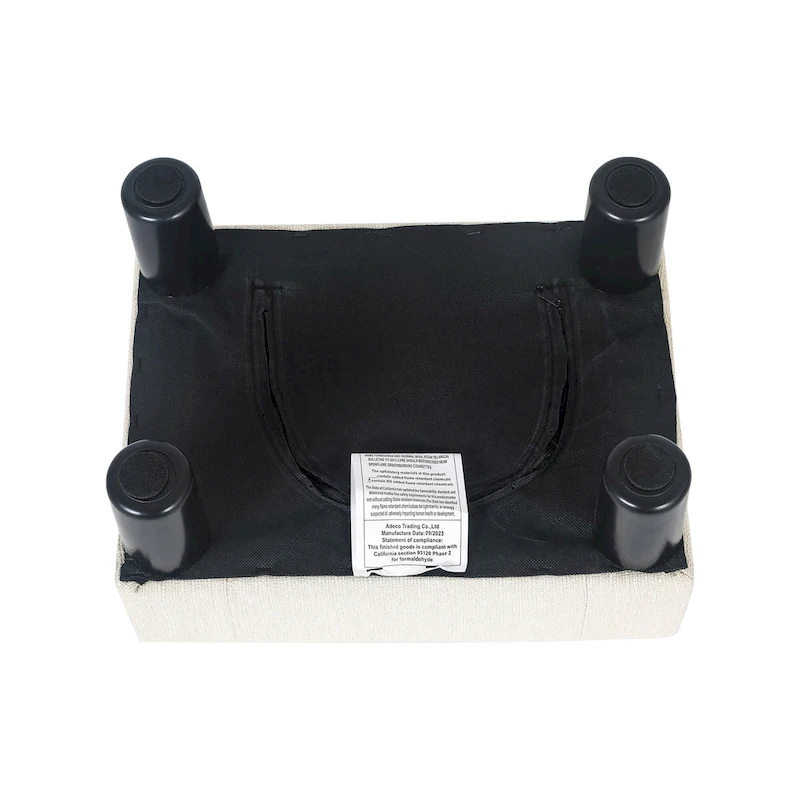 Adeco Button Tufted Linen Foot Stool Rectangular Small Ottoman