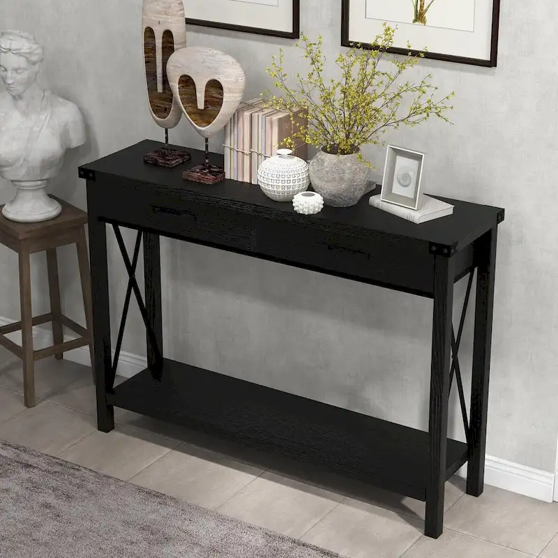 Industrial Console Table with Drawers