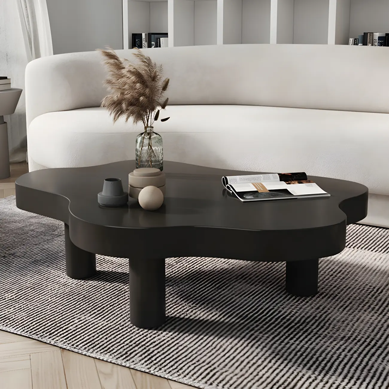 Natural Cloud-Shaped Pine Coffee Table with 3 Legs