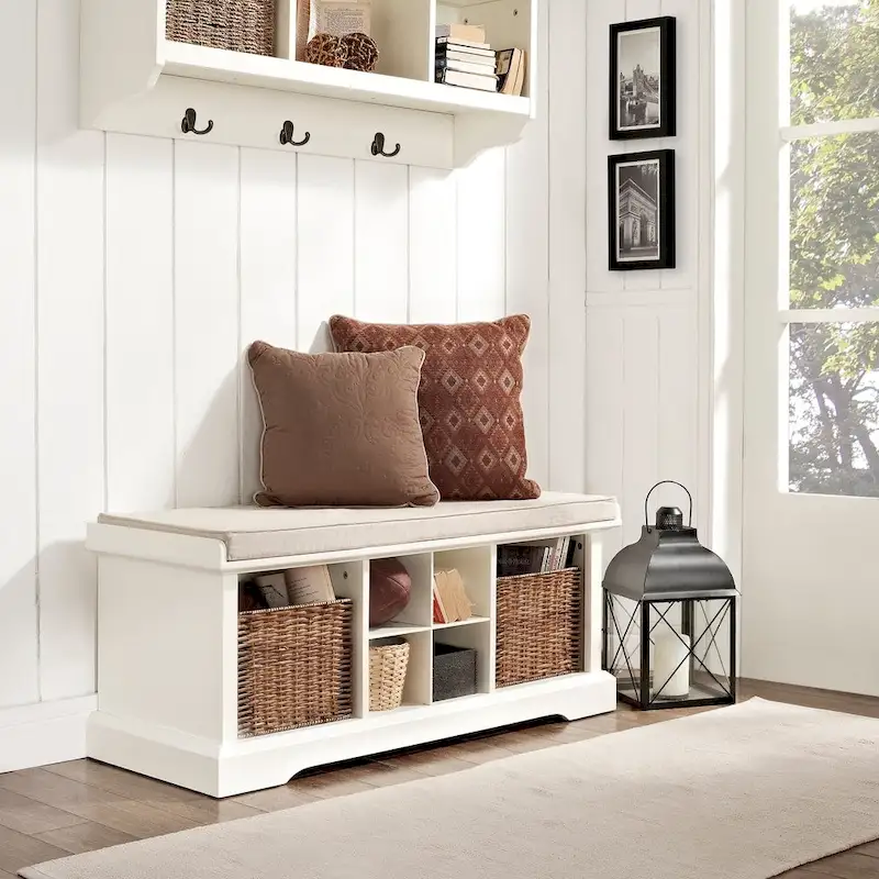 Crosley Brennan White Wood Entryway Storage Bench