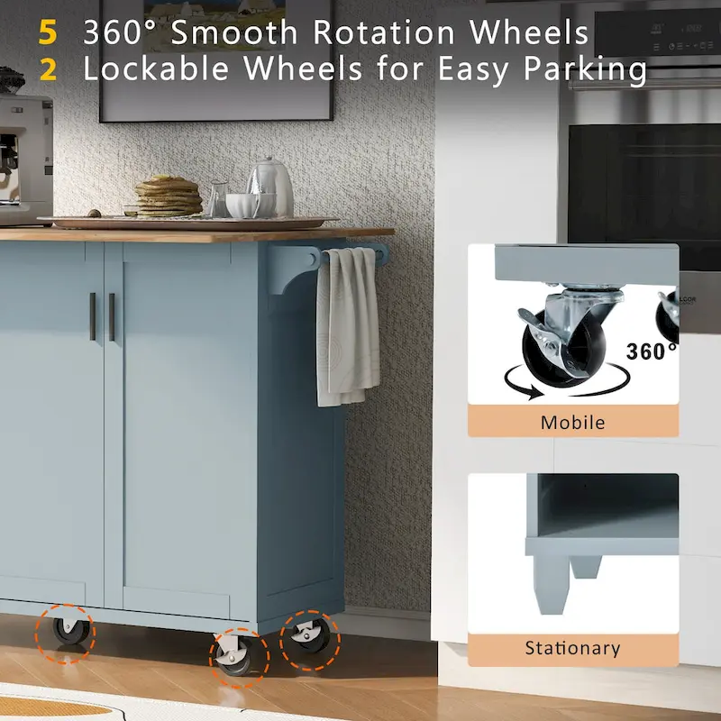 Rolling Kitchen Island w/ Foldable Counter Top,Towel Rack and Drawer