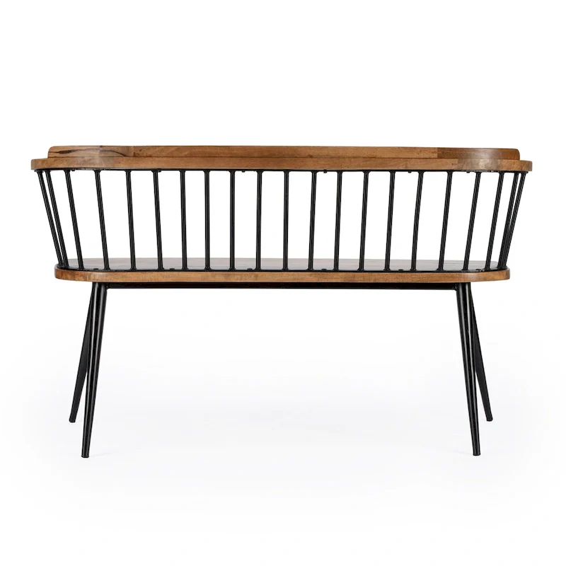Spindle Back Bench - Solid Mango Wood & Iron Frame, 48.25
