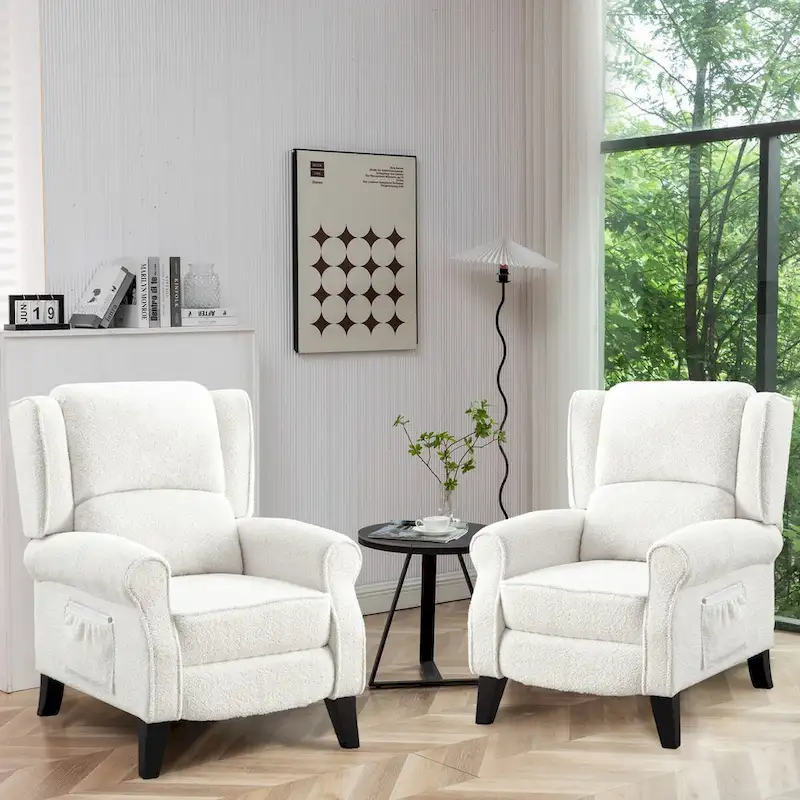 Pushback Recliner Wingback Manual Adjustable Footrest High-Density Foam Side Pocket 306 LBS