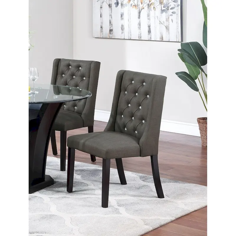 Set of 2 Wingback Dining Chairs, Tufted Faux Leather