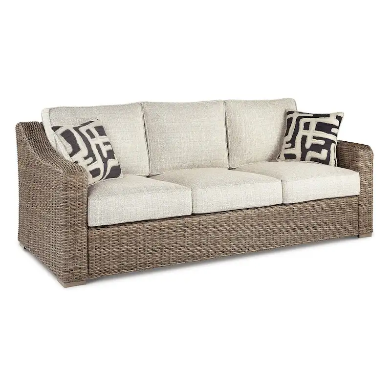 Signature Design by Ashley Beachcroft Brown/Beige Outdoor Sofa, Lounge Chairs and Fire Pit - 83 W x 37 D x 36 H