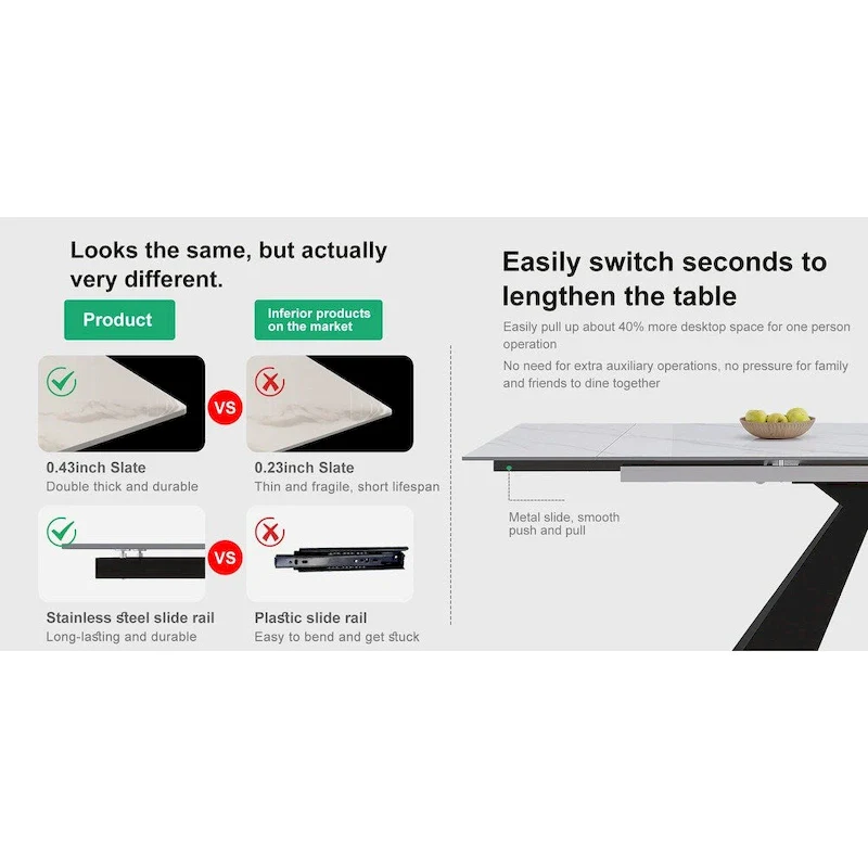 Extendable Sintered Stone Dining Table - 78-110 Inch