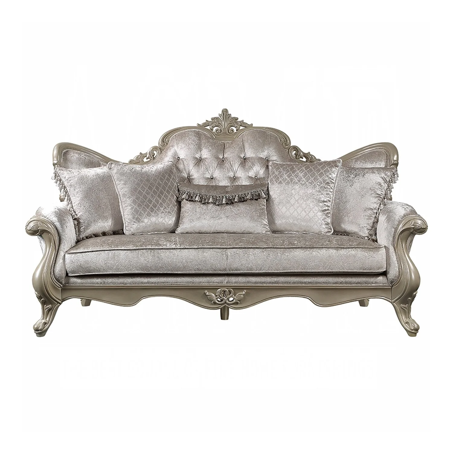 Upholstered Sofa with Button Tufted Back in Beige and Champagne