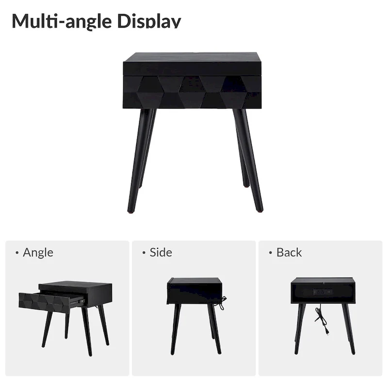 Julian Mid-century Modern End Table with Charging Station by