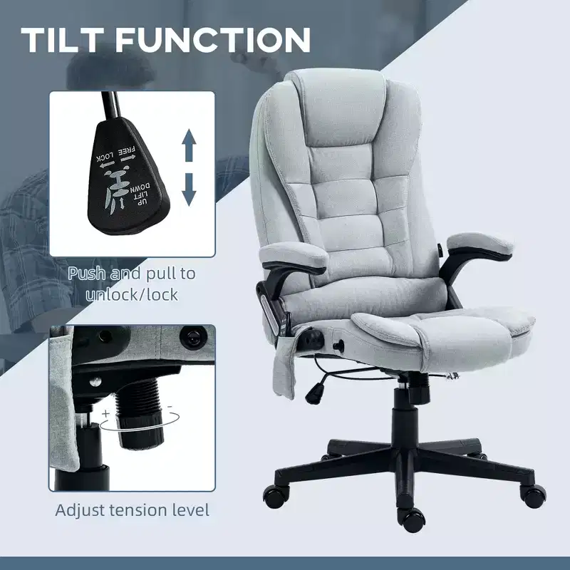 6 Point Vibrating Massage Office Chair with Heat, Linen High Back Massage Desk Chair with Reclining Backrest