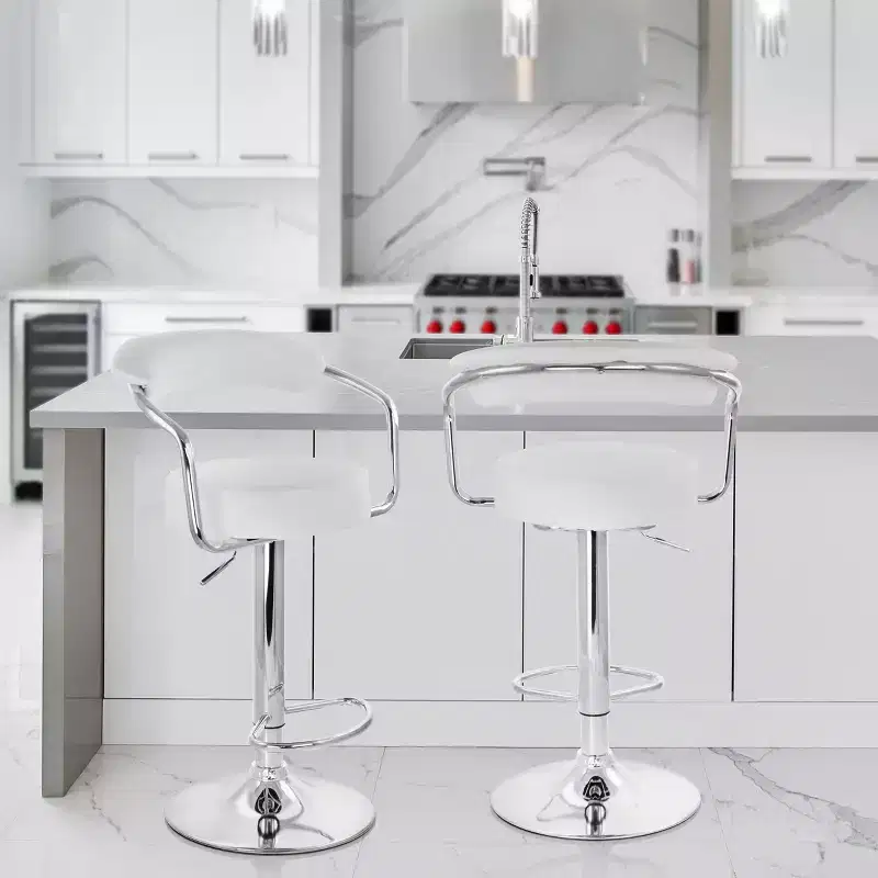 Elama 2 Piece Faux Leather Retro Adjustable Bar Stool with Chrome Handles and Base