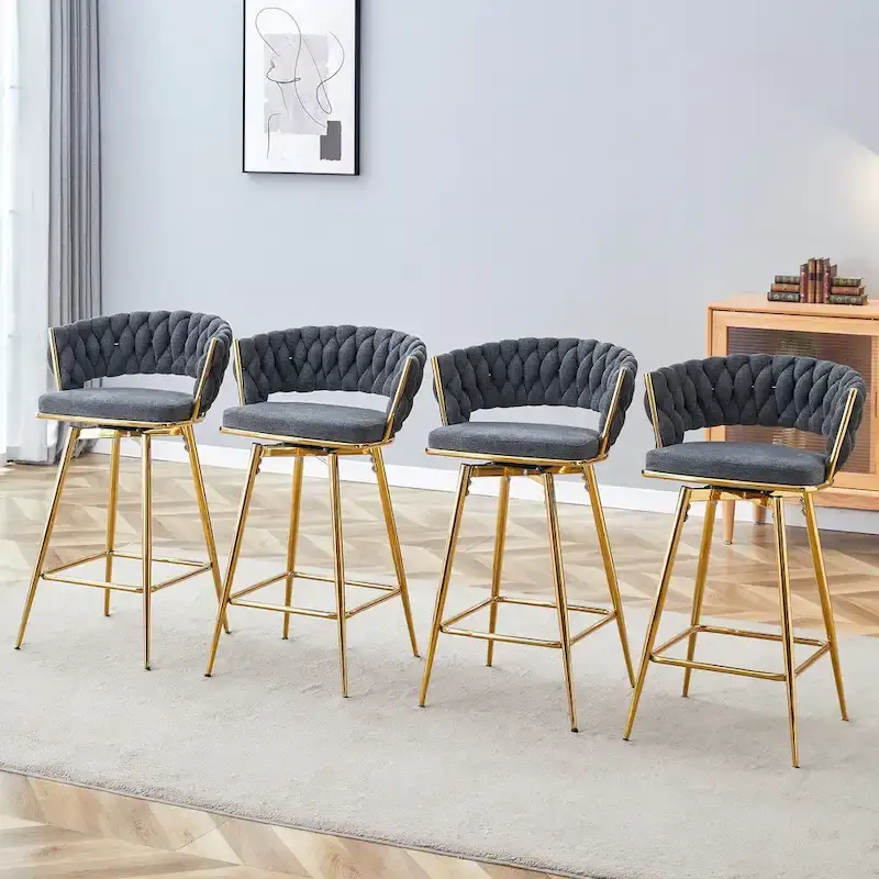 4 Rotating Bar Stools with Breathable Linen Cushions for Kitchen Island
