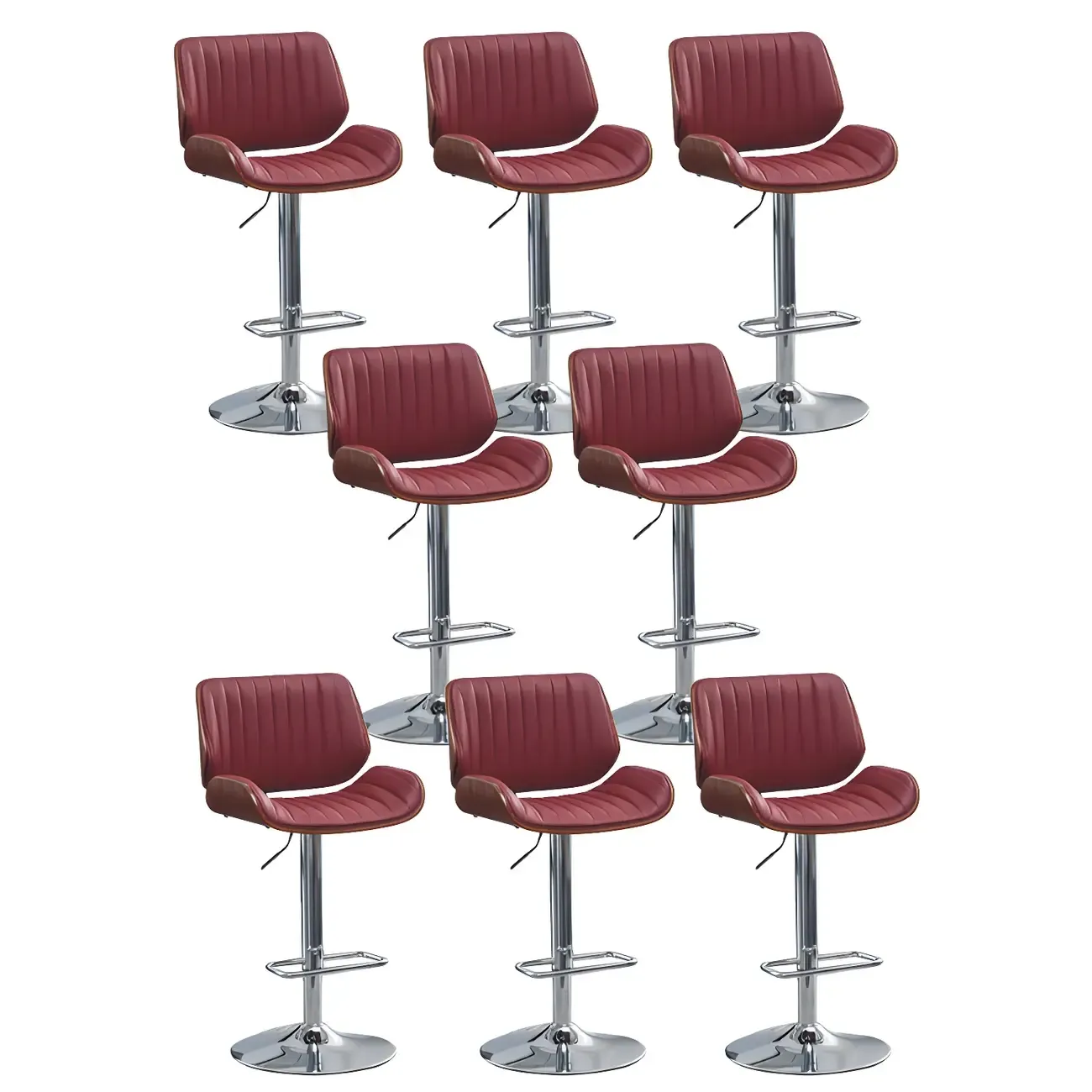 Elegant Wood Leather Red Swivel Adjustable Bar Stool