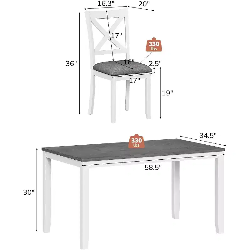 Zevemomo 7-Piece Dining Table Set with 6 Upholstered Chairs for Dining Room, Kitchen, Restaurant, White