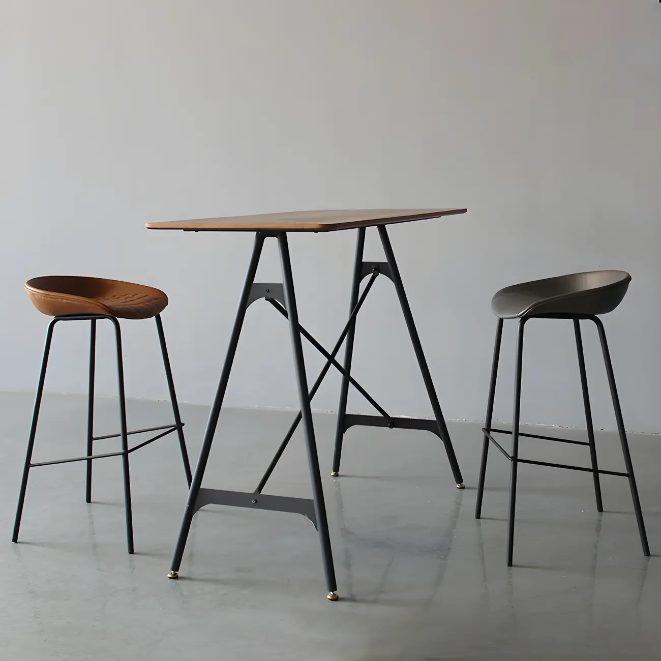 Industrial Lightweight Black Wood Wood-Tone Metal Bar Tables
