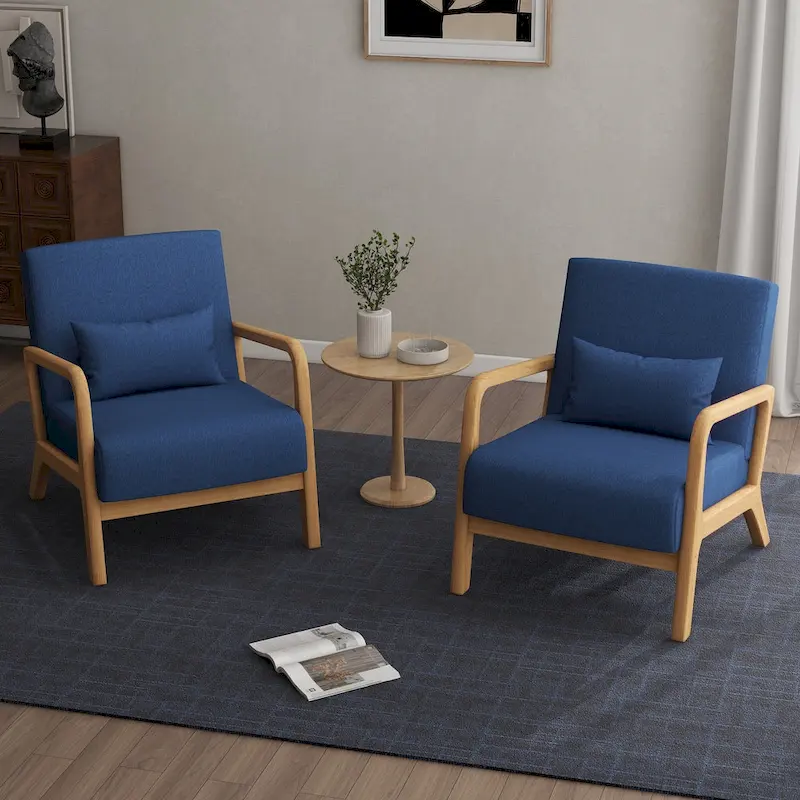 2 Set Upholstered Lounge Arm Chair with Pillow - Set of 2