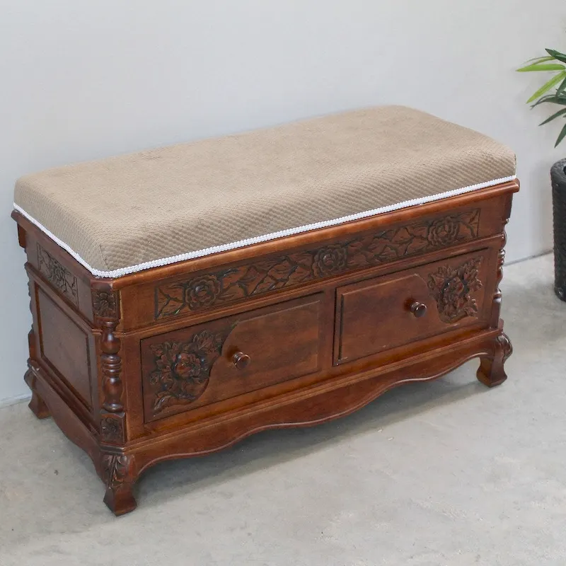 Windsor Carved Wood Storage Bench