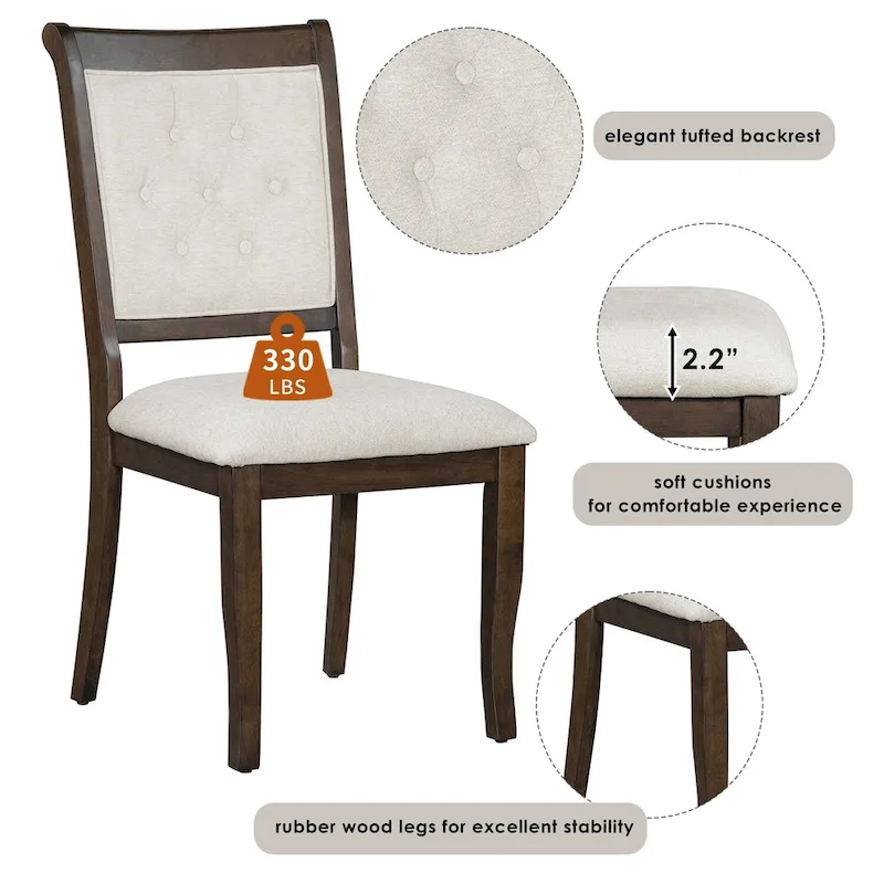 5 Piece Dining Table Set, Solid Wood Kitchen Dining Room Table Set with Round Dining Table and 4 Upholstered Chairs