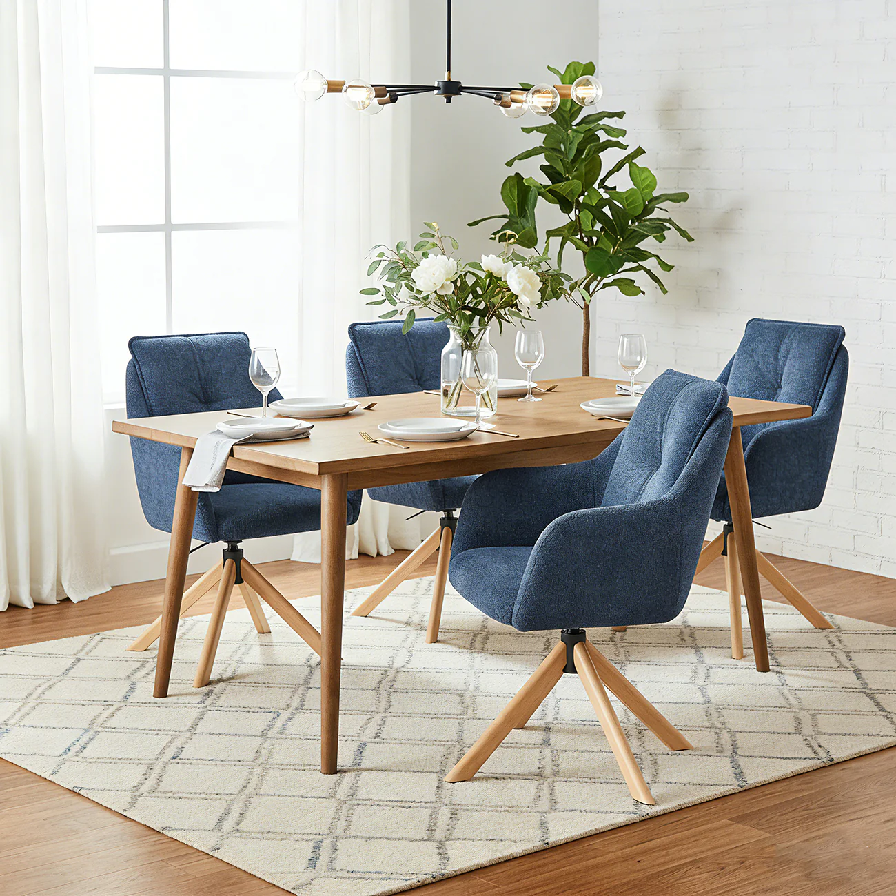 Swivel Blue Fleece Upholstered Dining Chairs Set Of 2