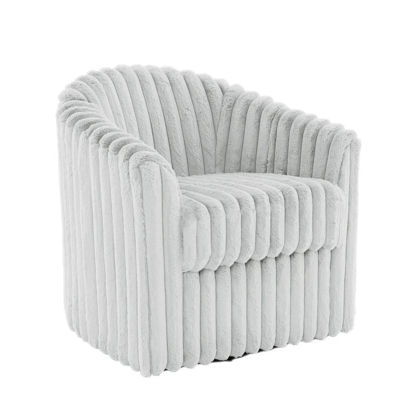 Faux Rabbit Fur Accent Chair 360-degree Swivel Barrel Chairs Set of 2