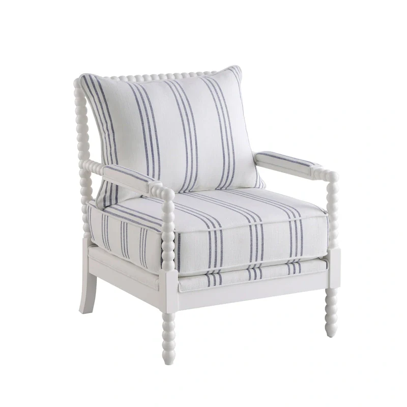 Penelopina White and Navy Upholstered Stripe Accent Chair