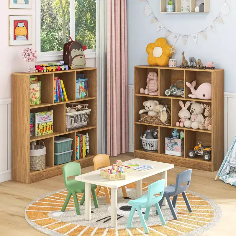 Costway 8-Cube Bookcase 41 Wooden Toy Storage Organizer for Kids Bookshelf Natural/White