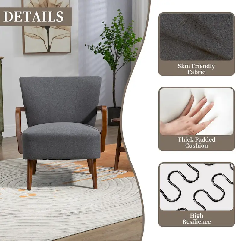 Modern chairs in the living room, wooden frame armchairs