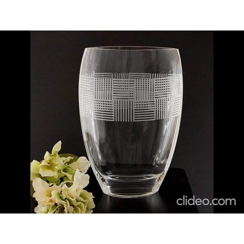 Geometric Mouth Blown European 12  Crystal Vase