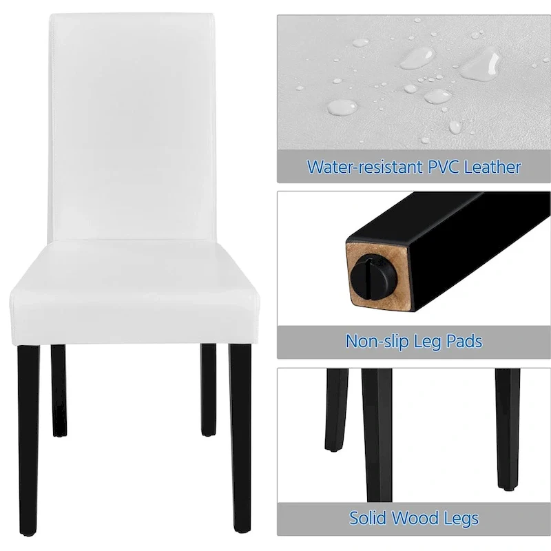 High-Back Faux Leather Dining Chairs with Foam Cushion & Rubberwood Legs – Black / Grey / Brown / White