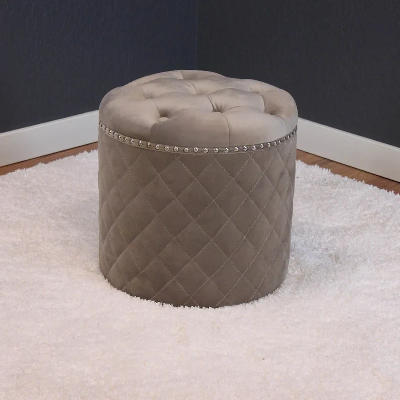 Lemele Solid Round Velvet Ottoman