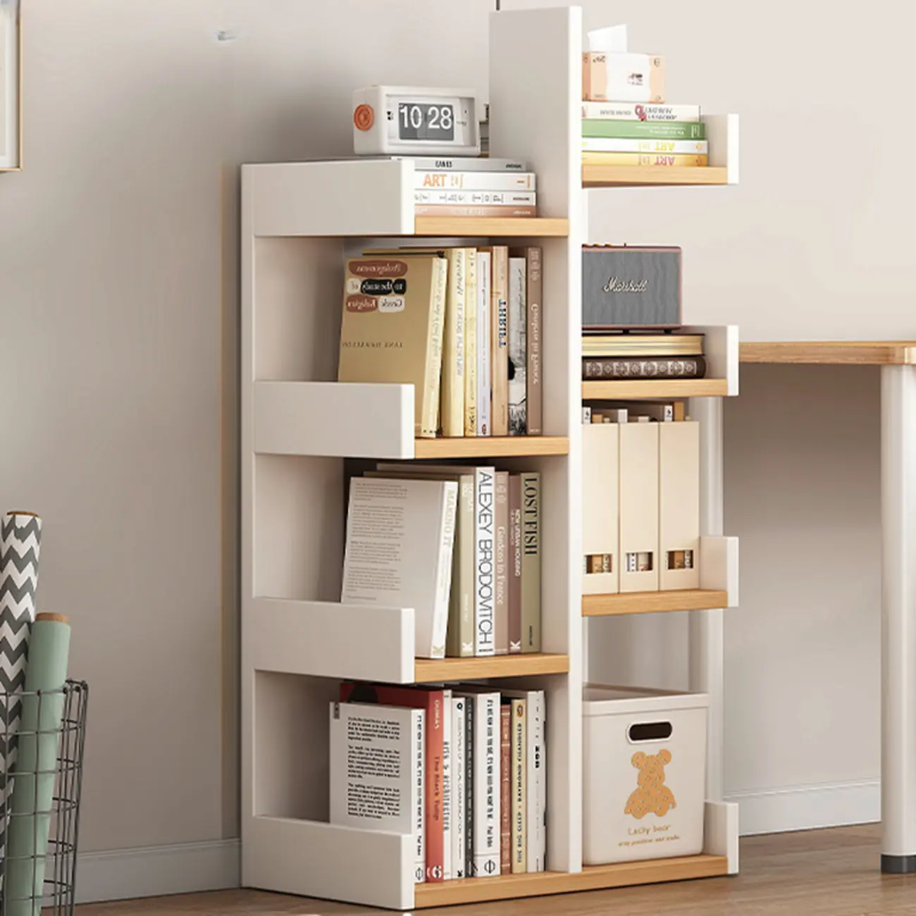 Modern Open Back 9 Shelves White Wooden Bookshelf