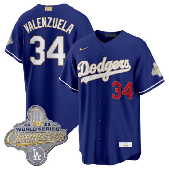 Los Angeles Dodgers 34 Fernando Valenzuela Royal 2026 Alternate Gold Collection Stadium Stitched Baseball Jersey