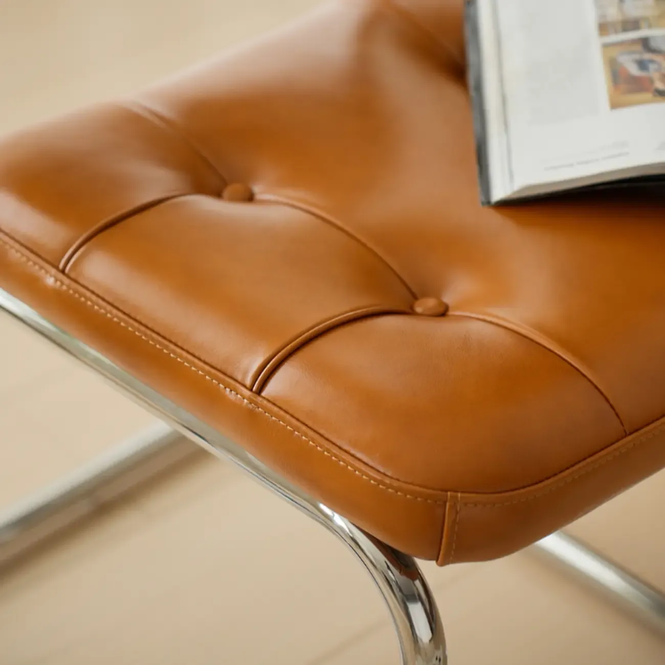 Scandinavian Tufted Leather Armless Dining Chair