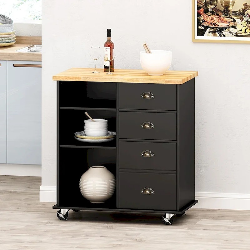Kitchen Island On Wheels With Door, 2 Drawer, 3 Shelf, 31.5 Width Rolling Kitchen Table With Storage Cabinet