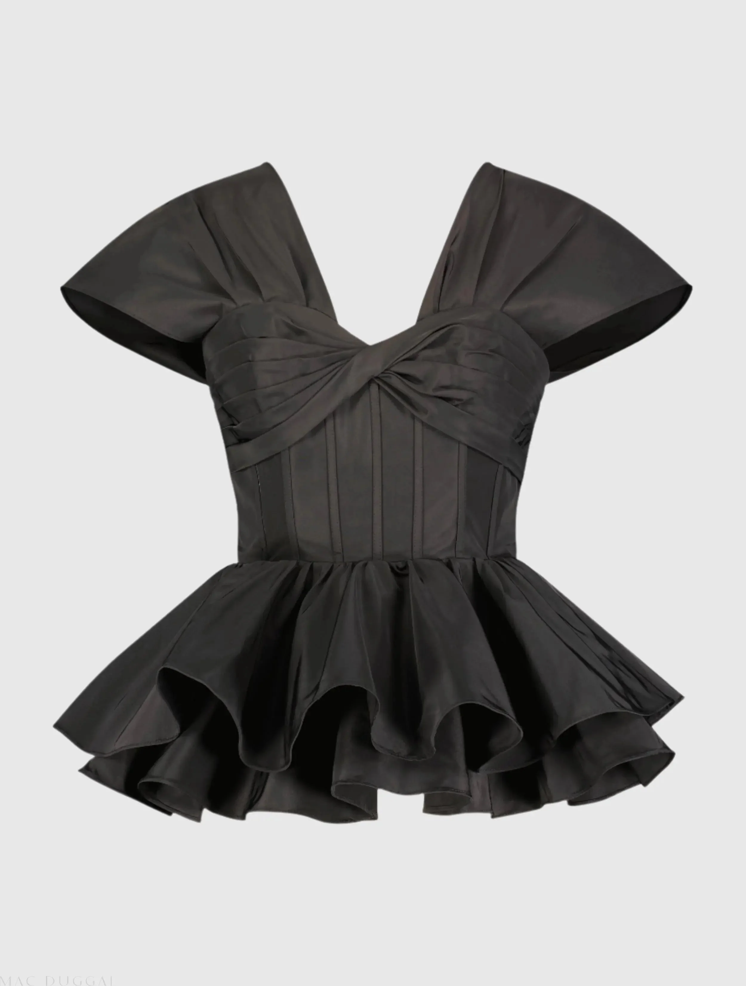 Black Faille Twist Bustier Peplum Top