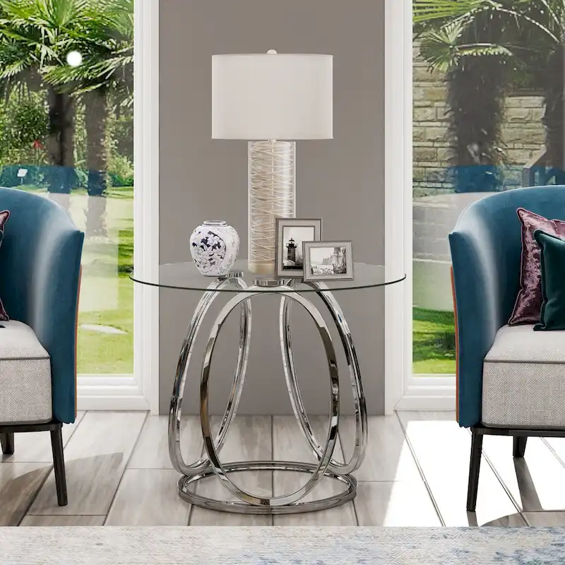 Glass Side Table with Metal Frame