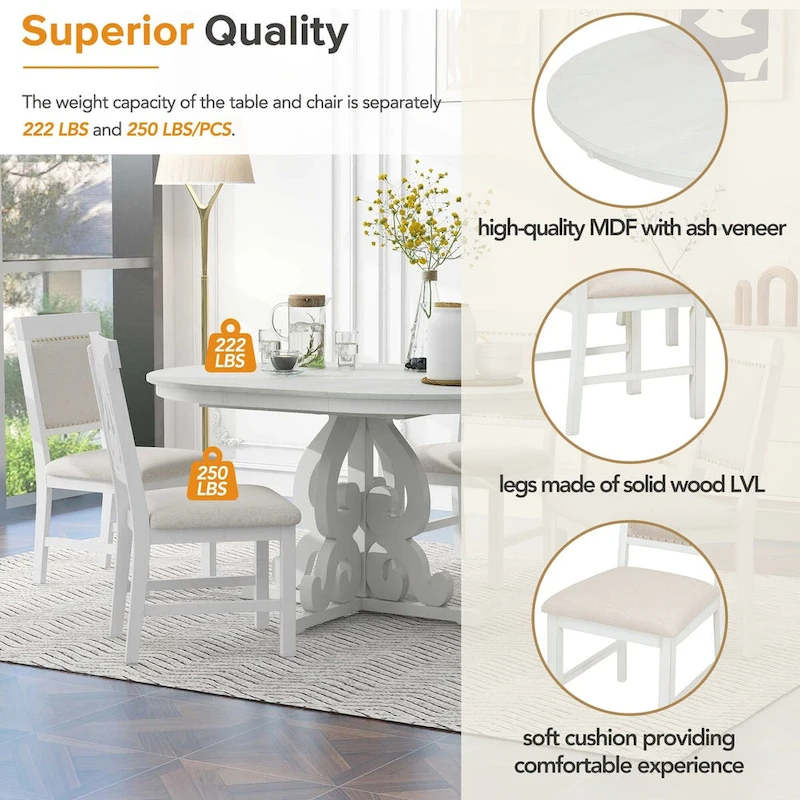 5-Piece Retro Functional Dining Set 1 Extendable Table