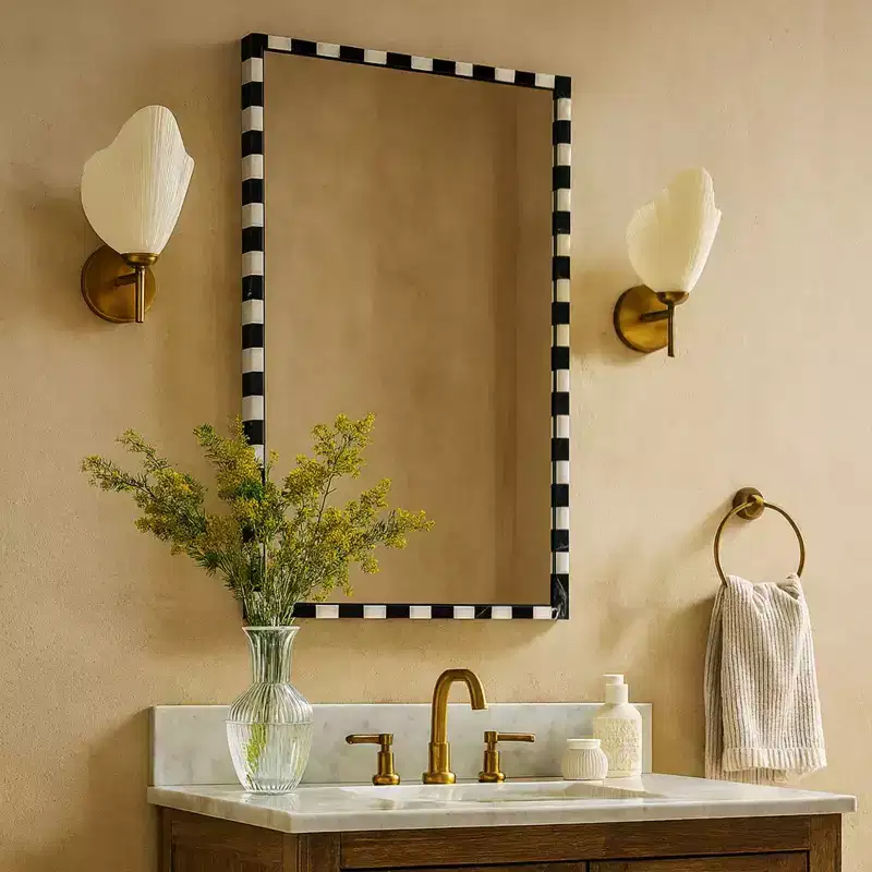 TEHOME livra Decorative Marble Rectangular Wall Mirror in Bold Black and White Checkerboard Pattern 20 x 30'', Perfect for Bathroom, Entryway