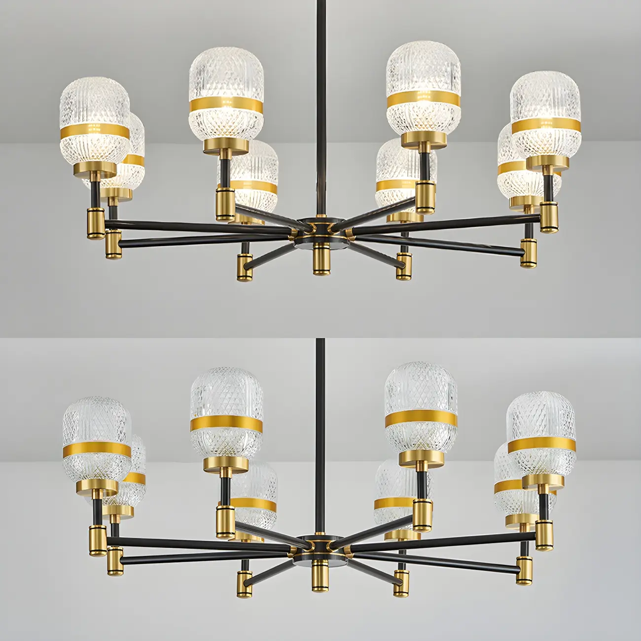 Modern Black Gold Prismatic Glass Sputnik Chandelier