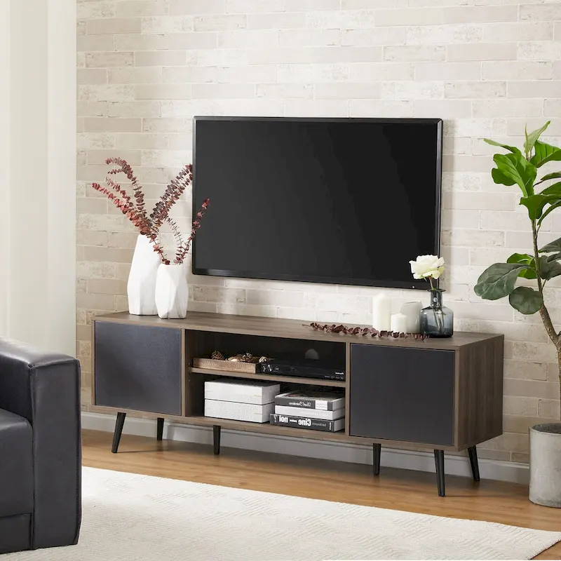 WAMPAT Mid Century Modern TV Stand 61.6 inch Black & Grey