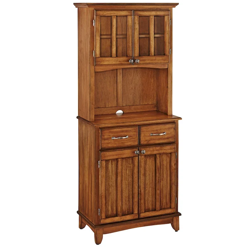 Oak Storage Buffet Hutch with Glass Doors – Seats 1