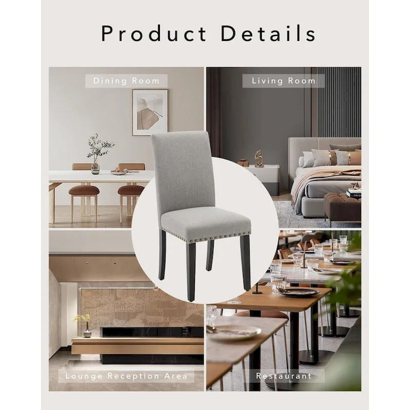 Modern Fabric Dining Chair Set of 4, Upholstered Kitchen Chair with Curved Backrest Wood Legs
