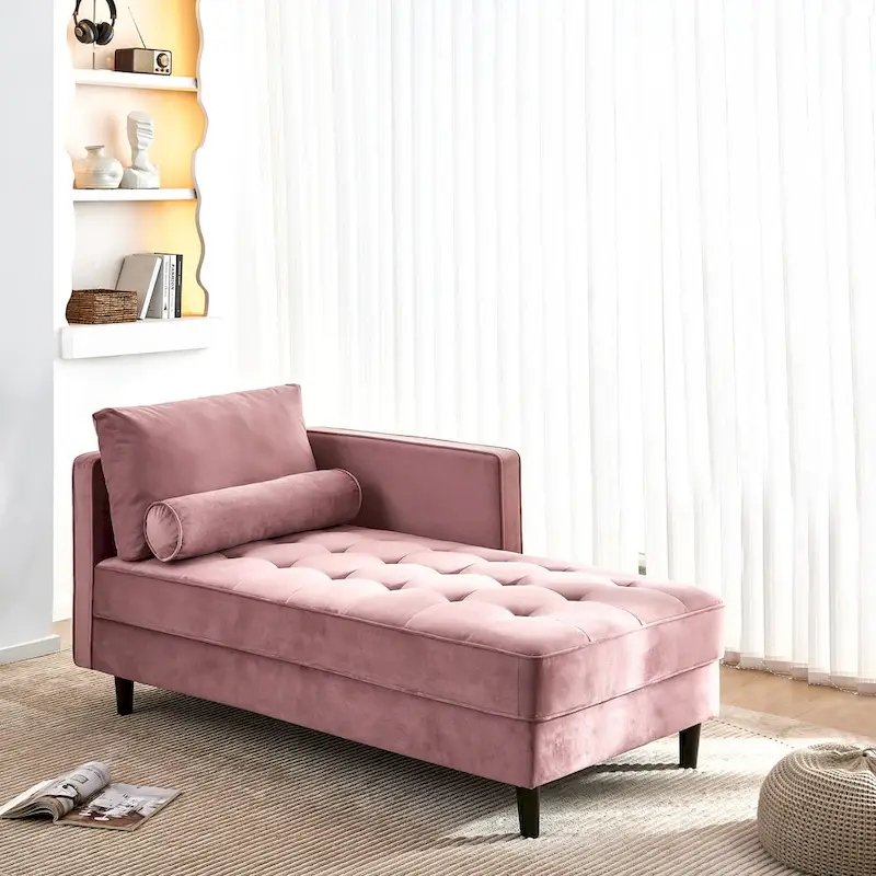 Velvet Chaise Lounge Chair with Channel Tufting