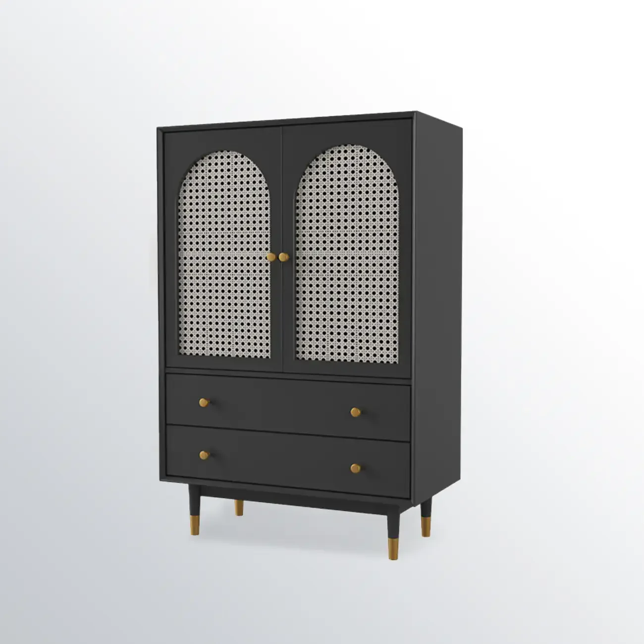 Modern Beige Solid Wood Accent Cabinet with 2 Drawers