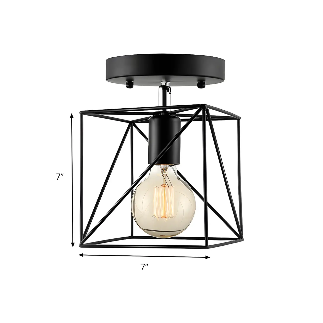Modern Black Metal Square Caged Semi Flush Mount Ceiling Light