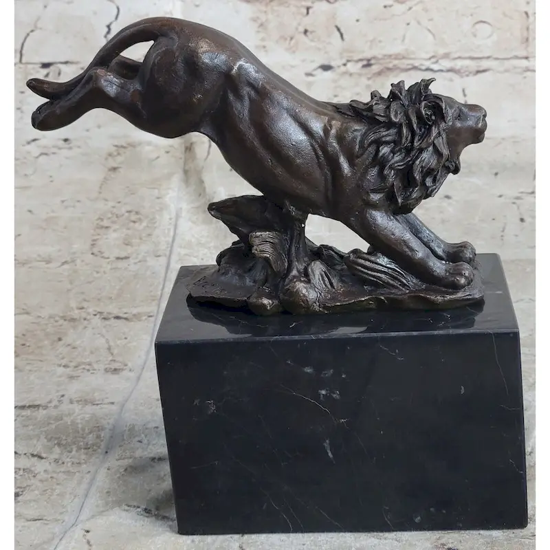 Hot Cast Jumping Imitative Lion By Barye French Animal Artist Bronze Sculpture Figurine Nr