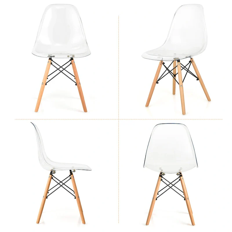 Set of 4 Dining Chairs Modern Plastic Shell Side Chair w/ Clear Seat &