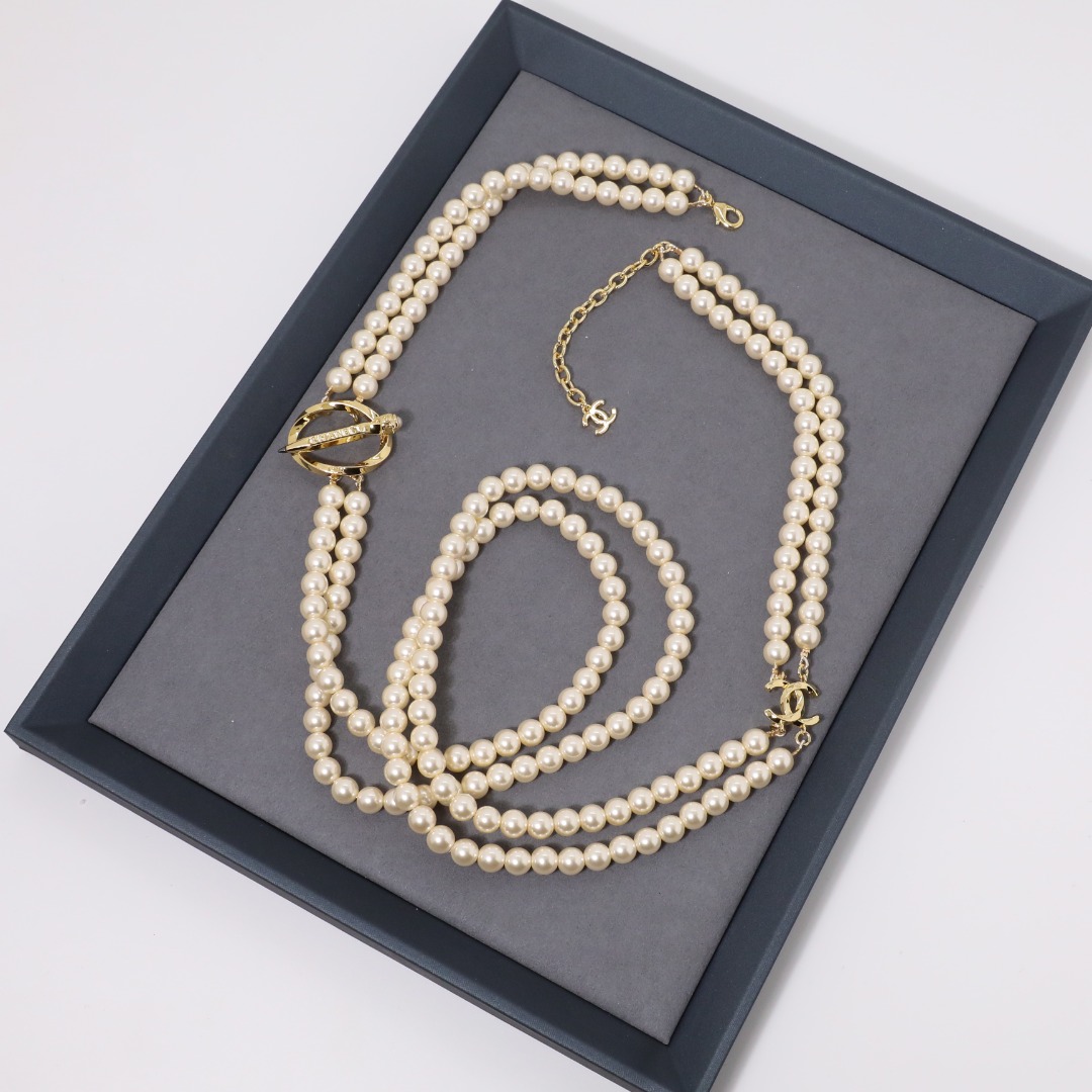 CCL121 Chanel pearl long chain sweater necklace - ccjewelryacc