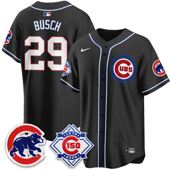Chicago Cubs Michael Busch 150th Anniversary Black Out Style Vapor Premier Limited Jersey